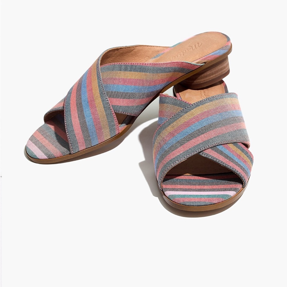 Madewell The Ruthie Crisscross Mule in Rainbow Stripe Size 8 Preppy Summer